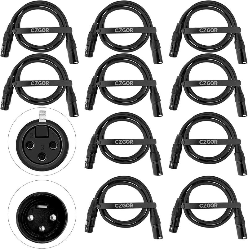Czgor DMX Cable 3.9ft, 10 Pack, Flexible 3 Pin XLR Male to Female for Stage Lighting Signal Connection - Image 1